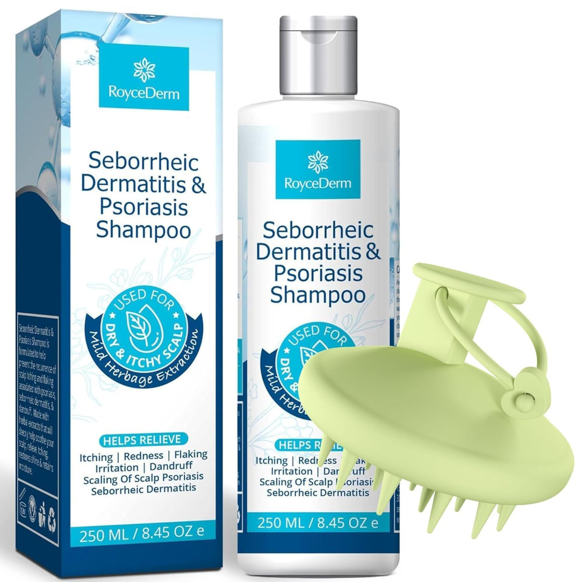 Roycederm Seborrheic Dermatitis Shampoo and Scalp Massager Brush set