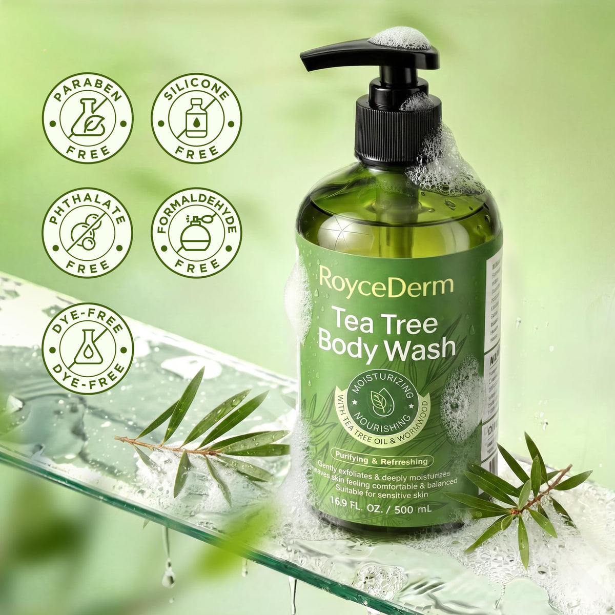 Roycederm Tea Tree Body Wash being applied