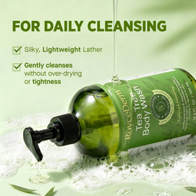 Roycederm Tea Tree Body Wash in a shower setting