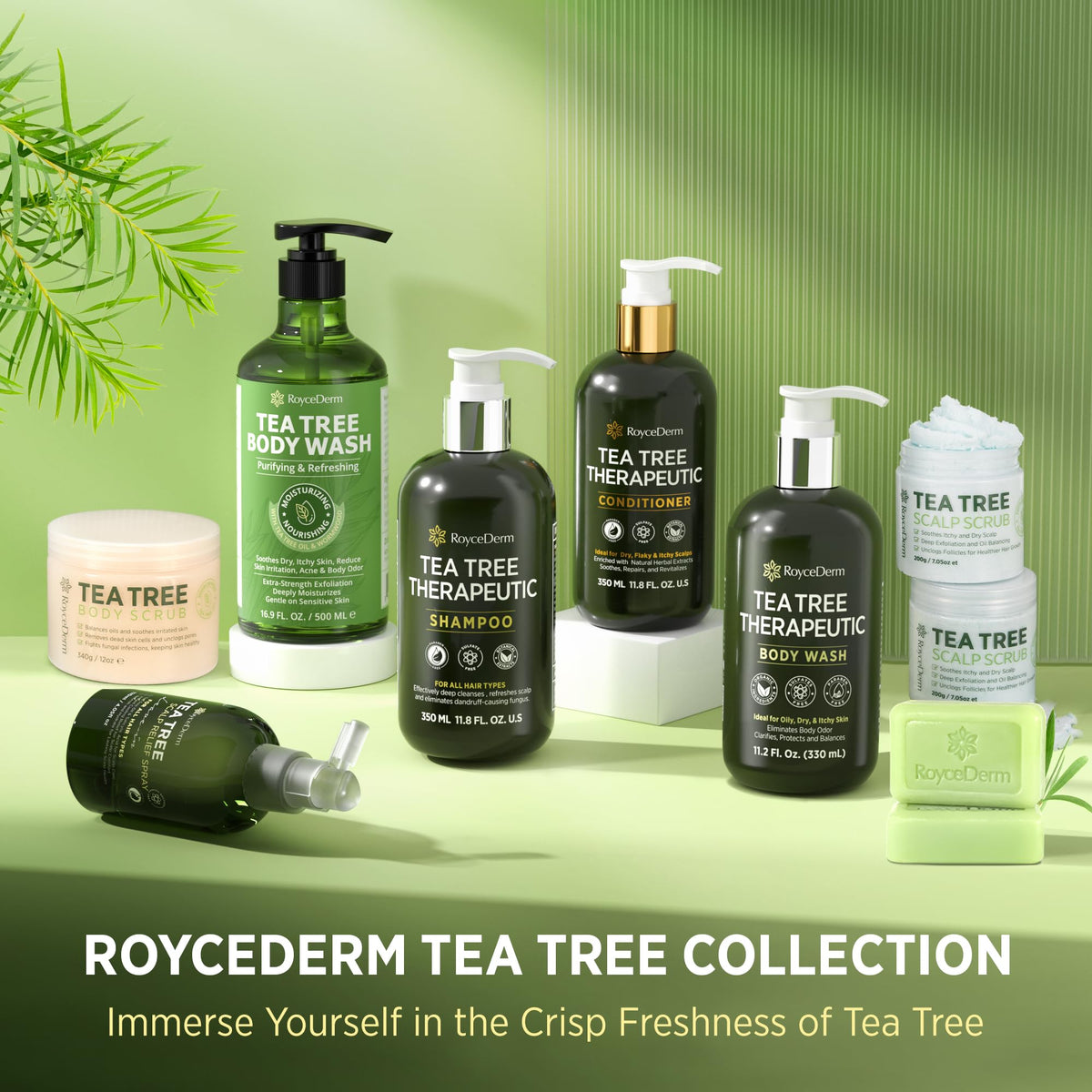 Roycederm Tea Tree Body Wash in a shower setting