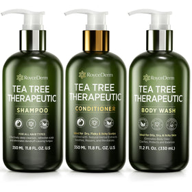 Roycederm Tea Tree Therapeutic Set including shampoo, conditioner, and body wash