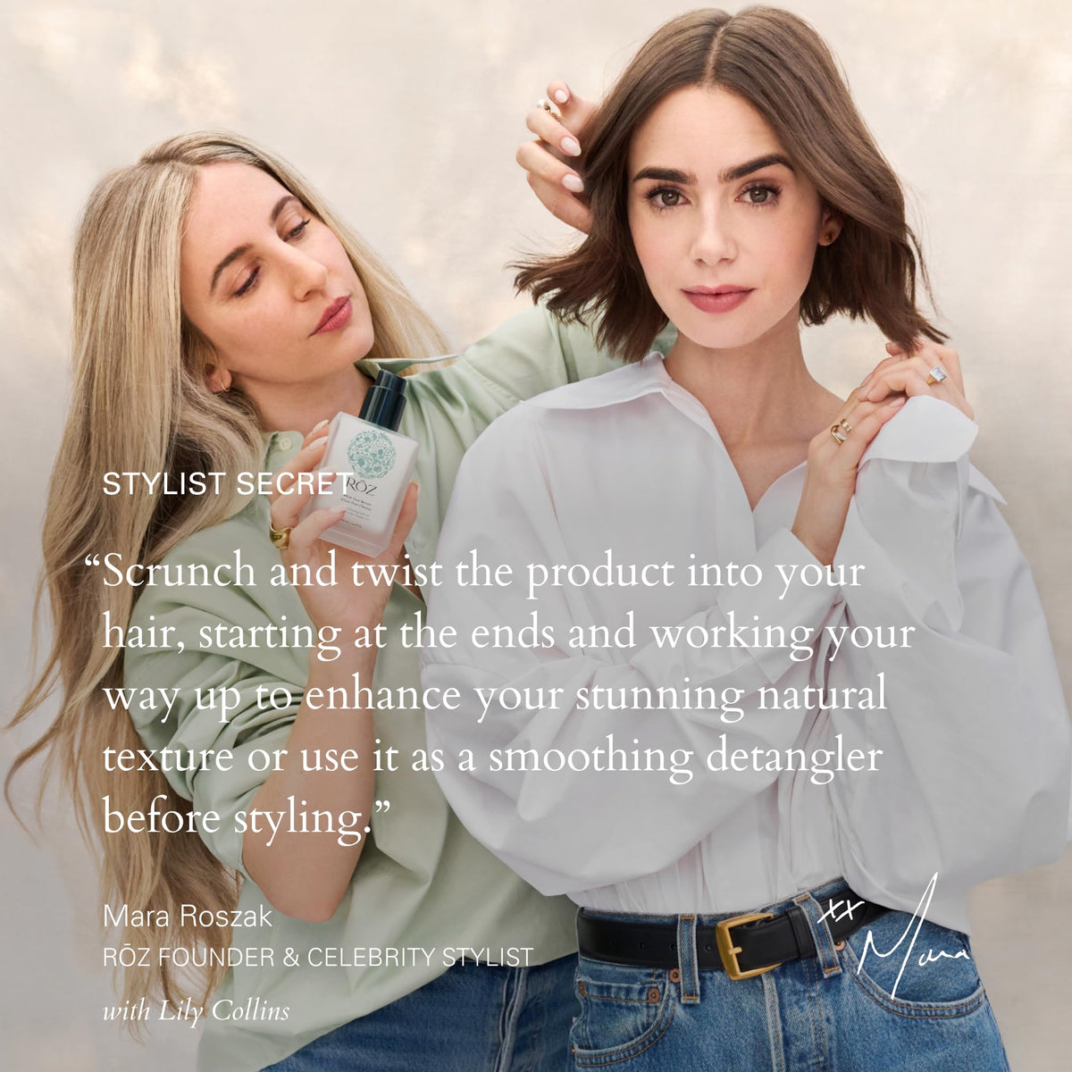 RŌZ Lightweight Leave-In Conditioner application on hair