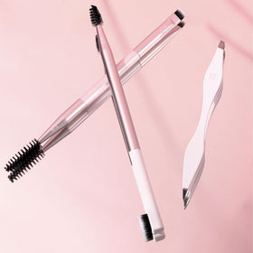 RT Brow Spoolie and Flat Brow Brush in use