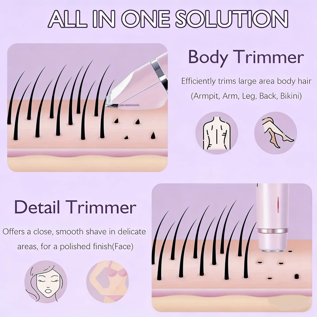 RtLvio Bikini Trimmer side view showing dual head design