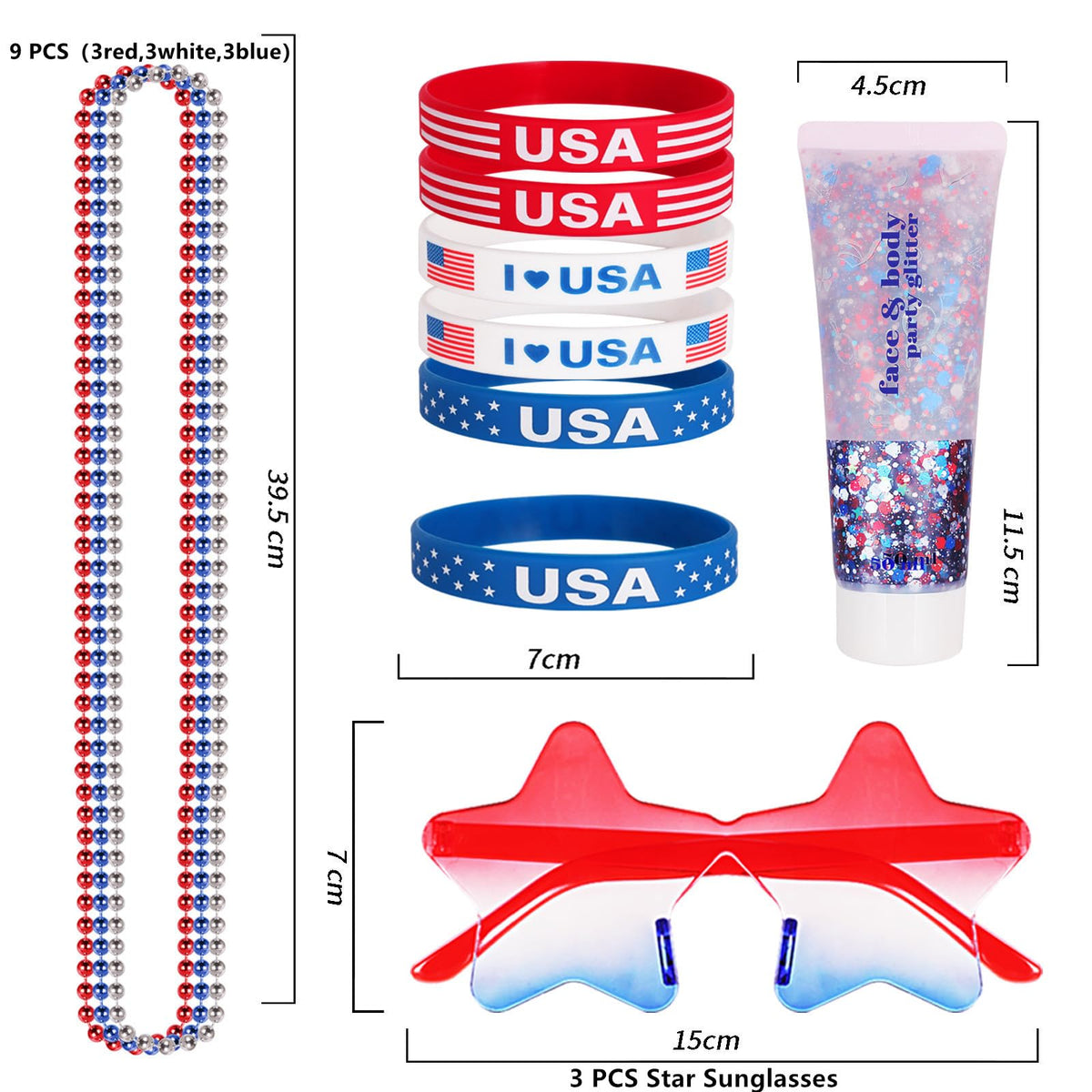 Rubber bracelets in red, white, and blue