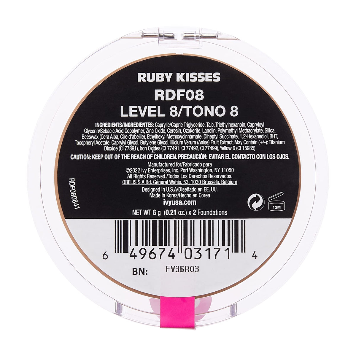 Ruby Kisses 3D Face Creator Cream Foundation Level 8 with brush