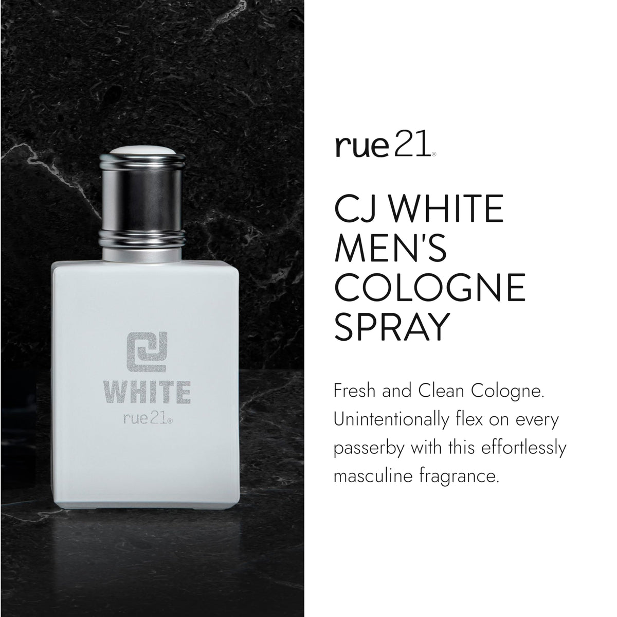 Rue 21 CJ White Men's Cologne Spray packaging