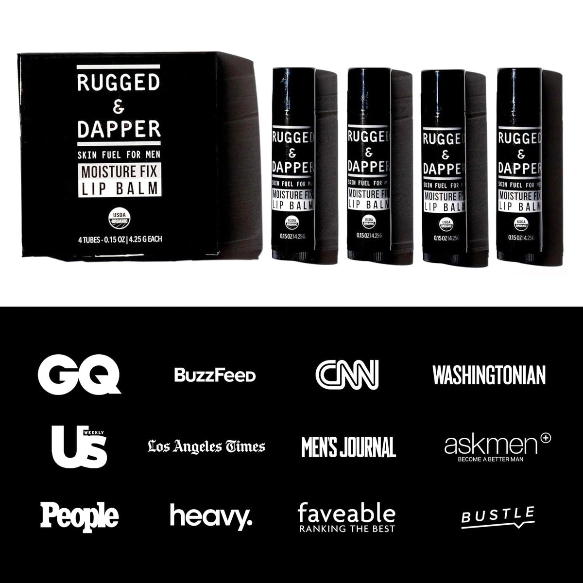 RUGGED & DAPPER Lip Balm for Men showing non-greasy texture