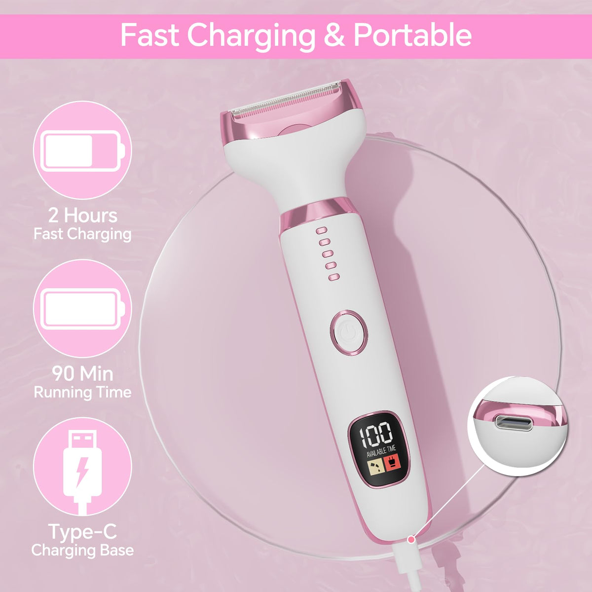 RUIBO Electric Razor for Women battery display close-up