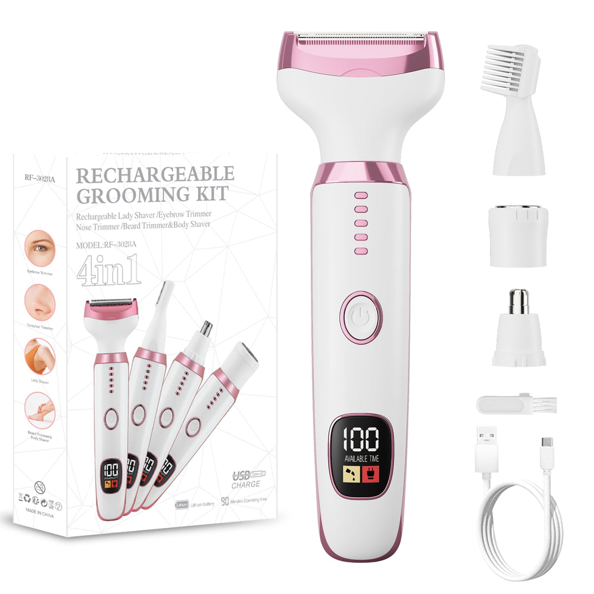RUIBO Electric Razor for Women front view with five removable heads