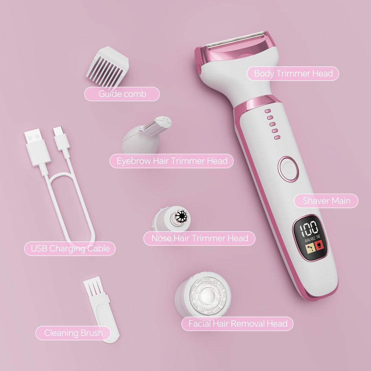 RUIBO Electric Razor for Women with all five heads displayed
