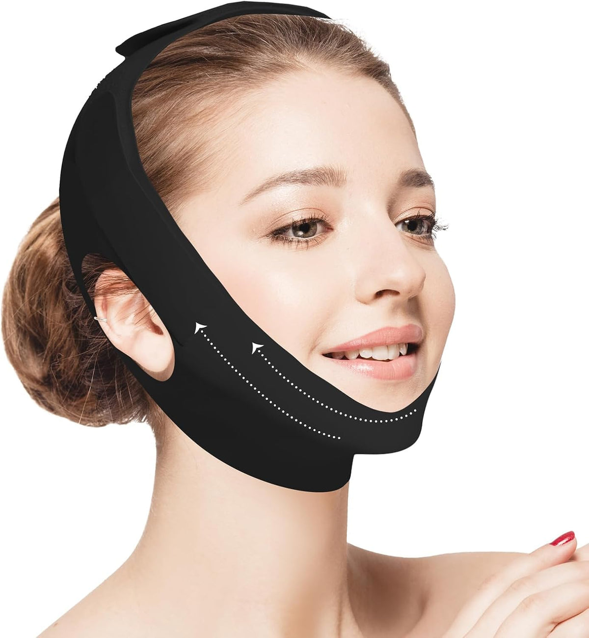 RUSHFORWARD Jawline Shaper Chin Strap front view in pure black