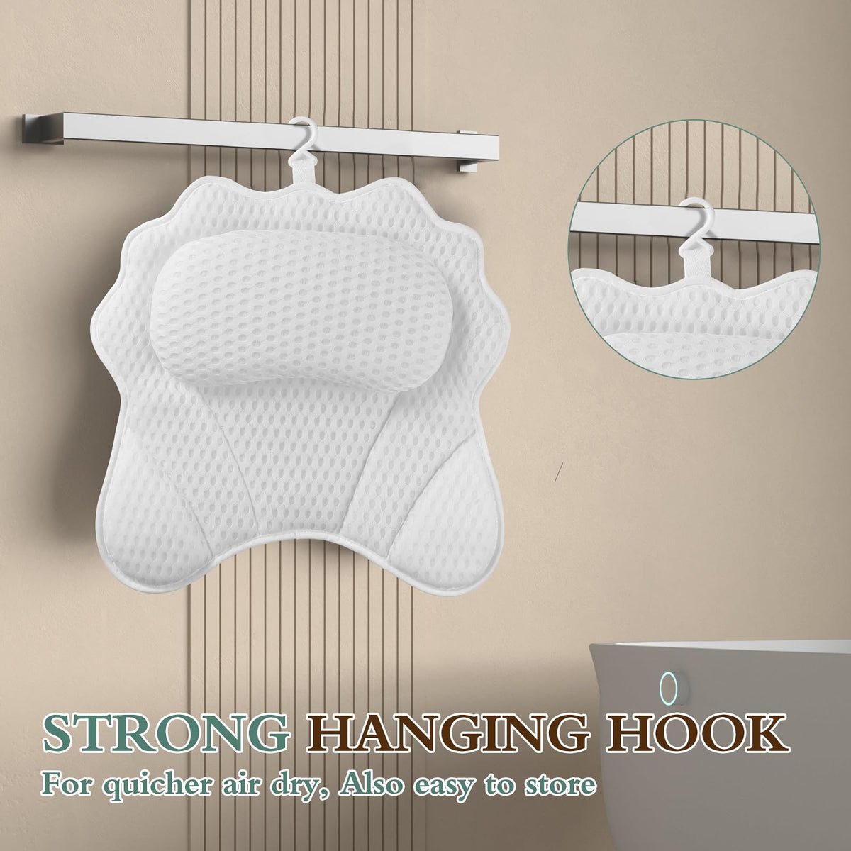 RUVINCE bath pillow hanging on towel rack