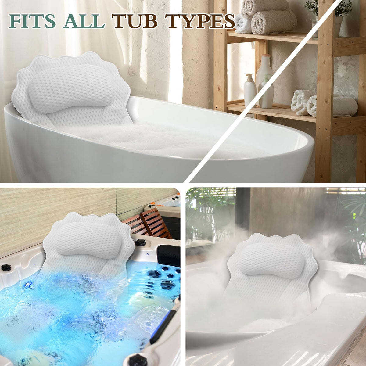 RUVINCE bath pillow in a spa tub with candles