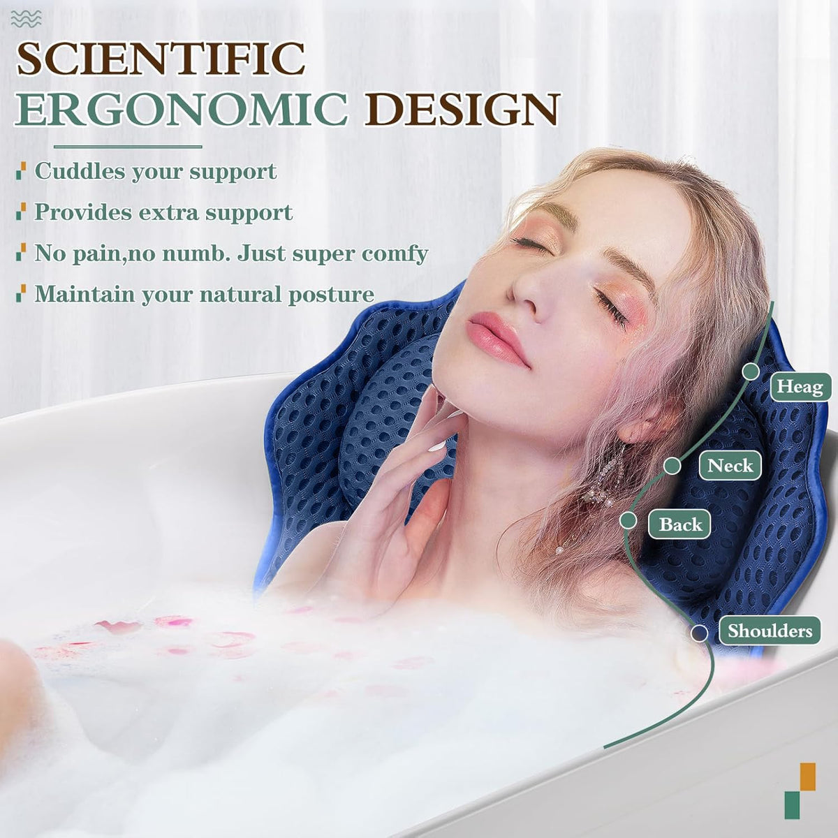 RUVINCE Bath Pillow side view highlighting thick padding