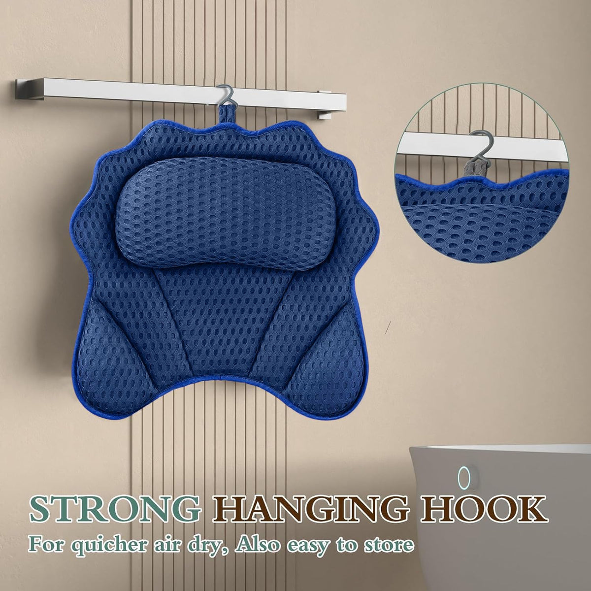 RUVINCE Bath Pillow with hooks for easy storage
