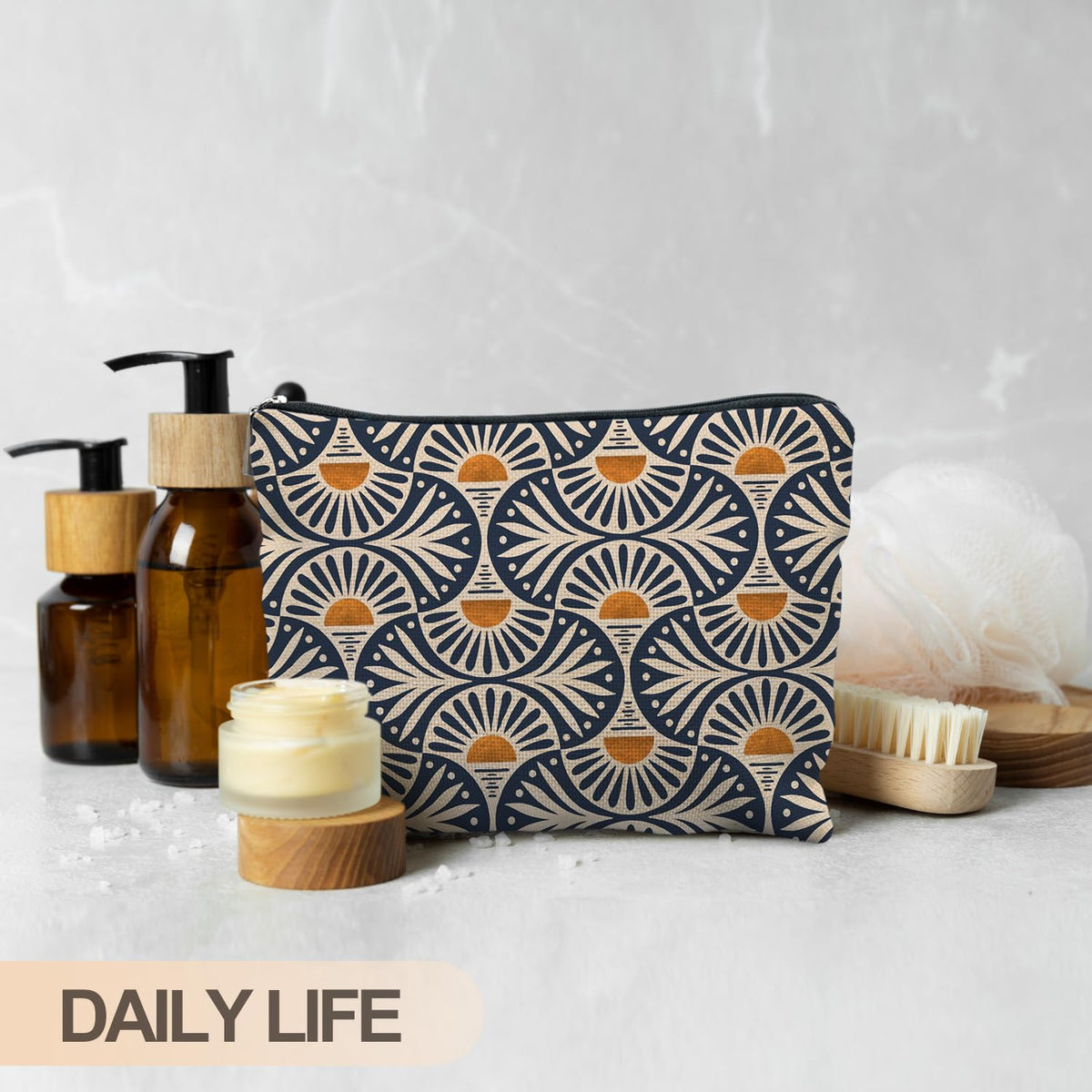 RYYCDOI Boho Makeup Bag displayed with beauty tools