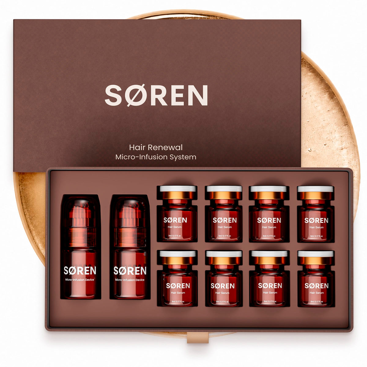 SØREN Micro Infusion Hair Renewal System kit with applicator and serum bottles