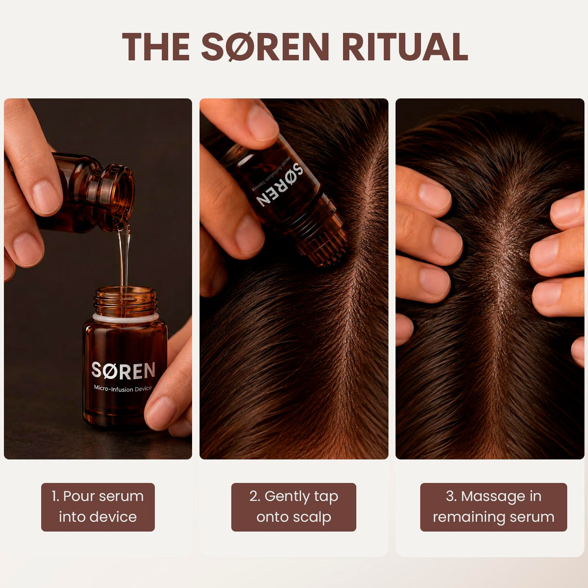 SØREN serum bottle with botanical ingredients listed