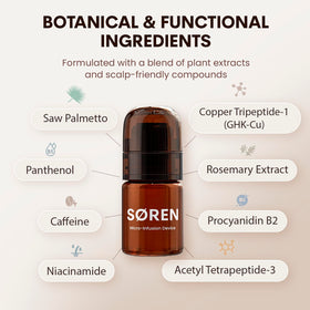 SØREN serum bottle with ingredients list visible