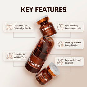 SØREN serum bottles arranged in a luxury presentation box