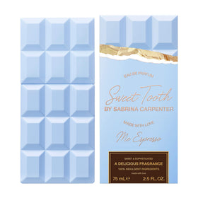 Sabrina Carpenter Sweet Tooth Me Espresso Eau de Parfum front view in chocolate bar-shaped bottle