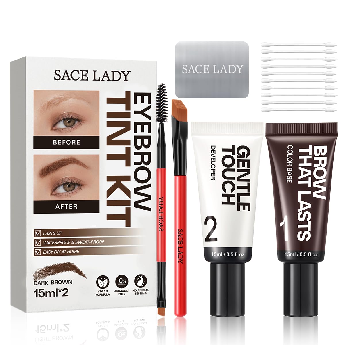 SACE LADY Eyebrow Color Kit dark brown front view with all components