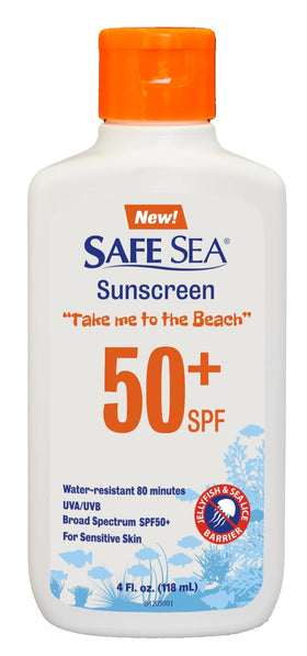 SAFE SEA Jellyfish Sting-Blocking SPF 50+ Sunscreen bottle front view