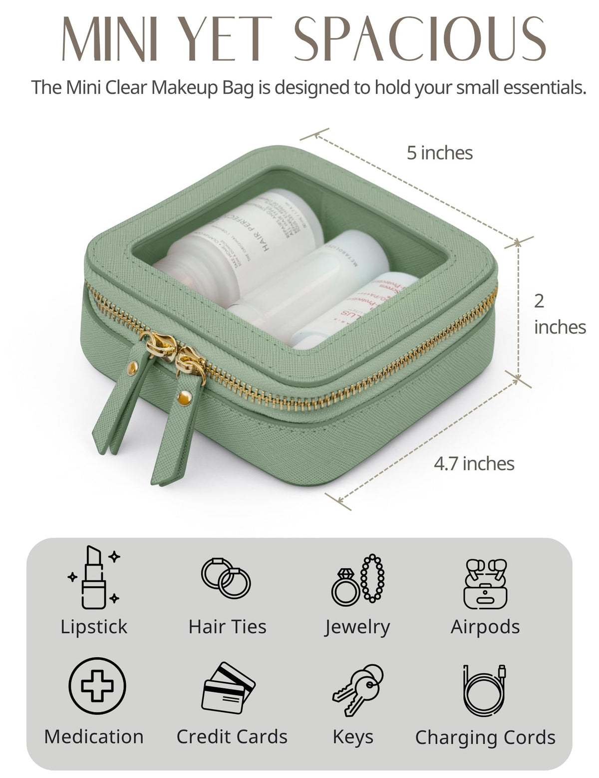 Sage green Popvibe makeup bag set with light gold hardware