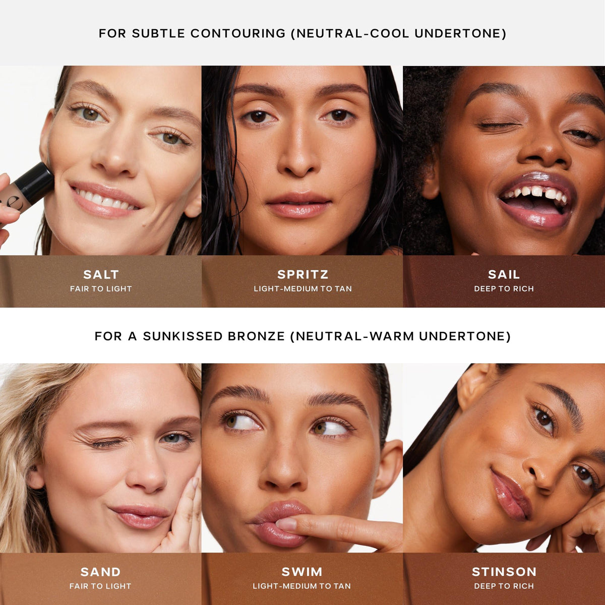 Saie Dew Bronze Liquid Bronzer Stick in use outdoors