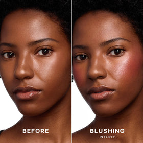 Saie Dew Liquid Blush Flirty swatch on skin