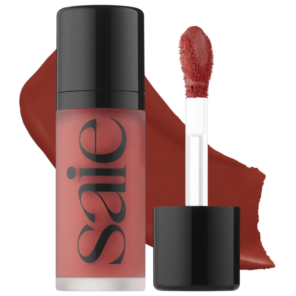 Saie Dew Liquid Blush in Spicy front view with doe-foot applicator