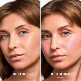 Saie Dew Liquid Blush Stick swatch on skin showing creamy texture
