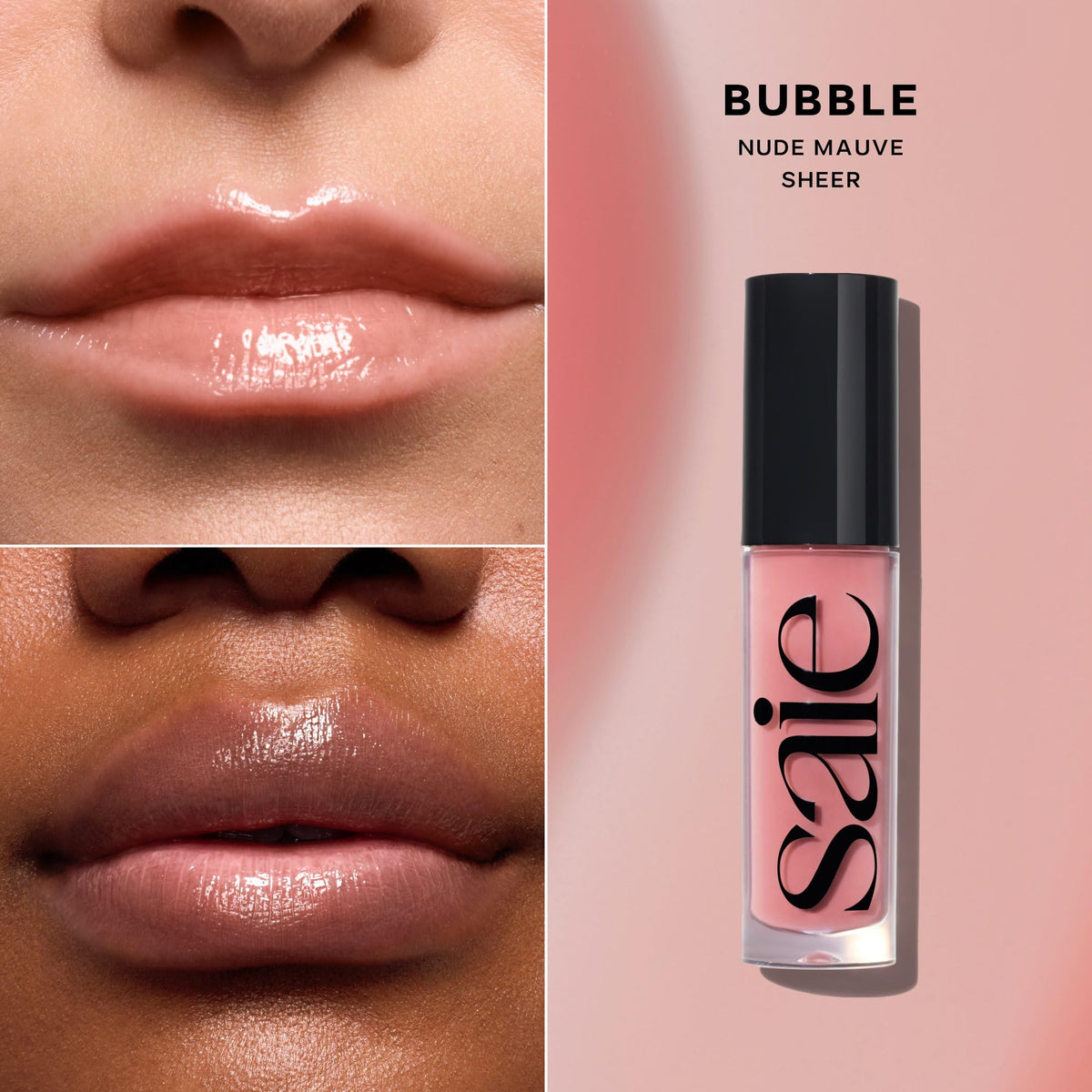 Saie Glossybounce Hydrating Lip Gloss Oil Hybrid in Bubble doe-foot applicator