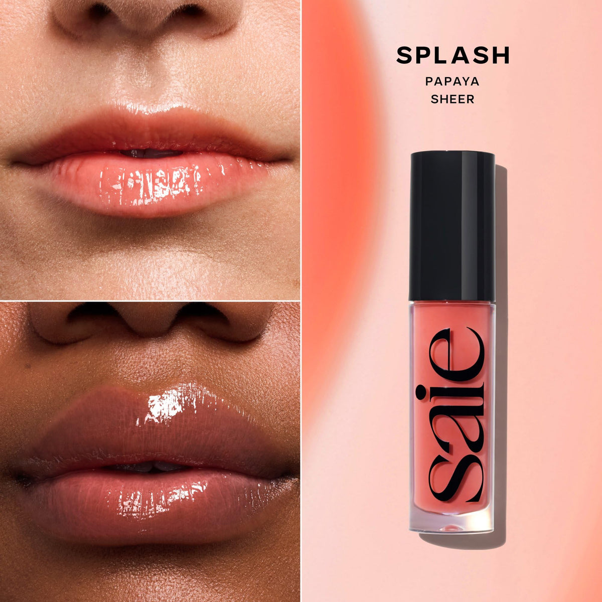 Saie Glossybounce Hydrating Lip Gloss Oil Hybrid Splash doe-foot applicator