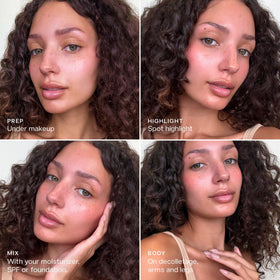 Saie Glowy Super Gel Illuminating Face Primer mixed with foundation