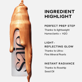 Saie Glowy Super Gel Illuminating Primer with makeup brushes