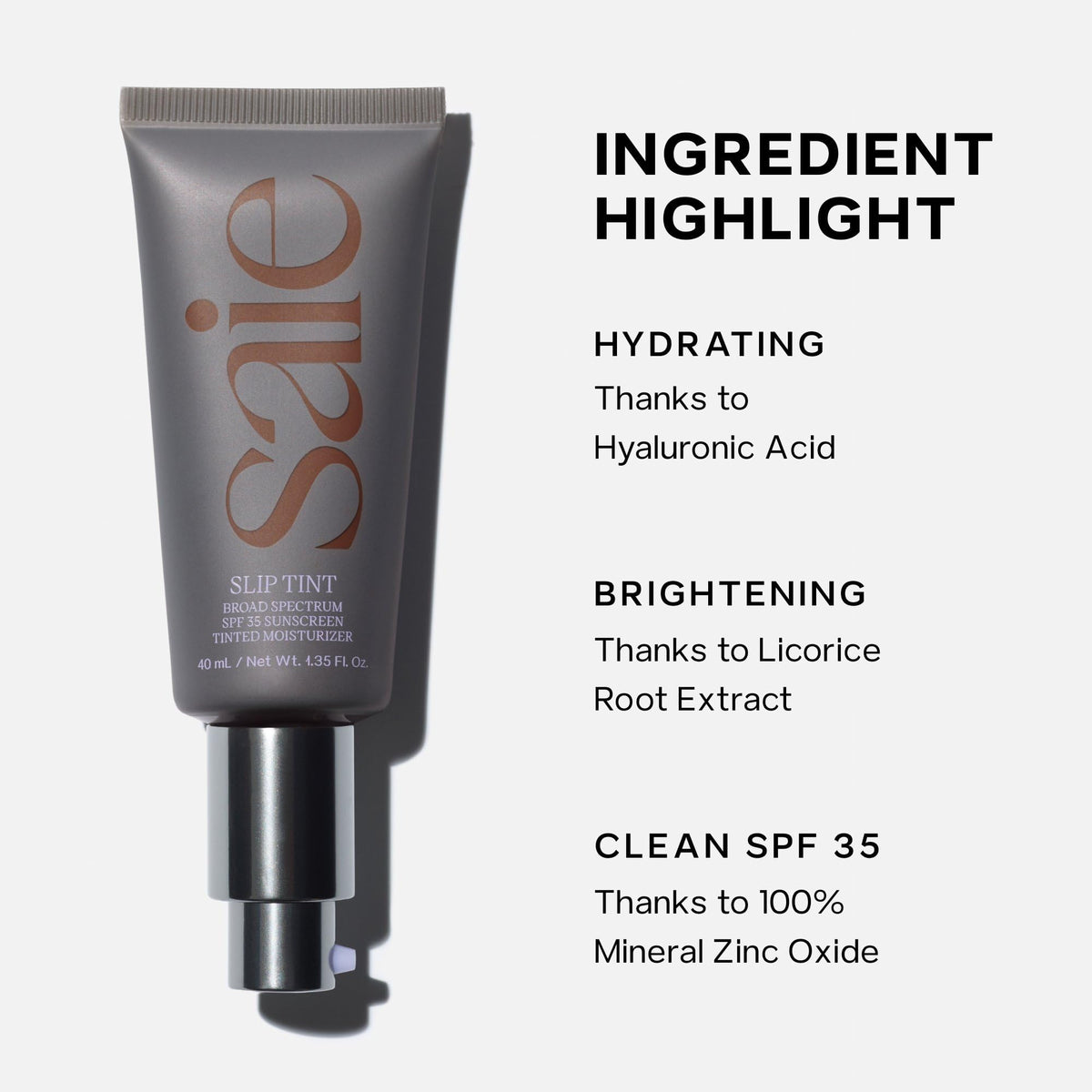 Saie Slip Tint Tinted Sunscreen SPF 35 in natural light