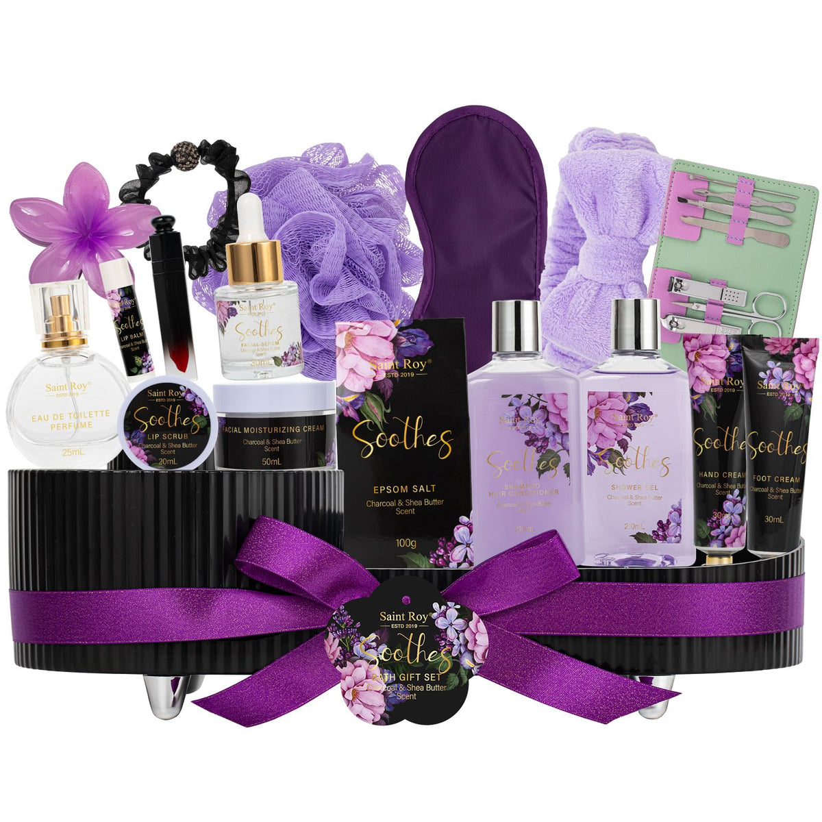 Saint Roy 26 Pcs Spa Bath and Body Gift Basket front view