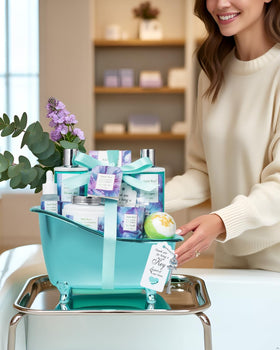 Saint Roy Bath and Body Basket Set with bubble bath and bath salts