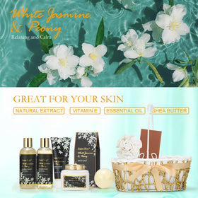 Saint Roy bath bomb and bath salt displayed in the gift basket