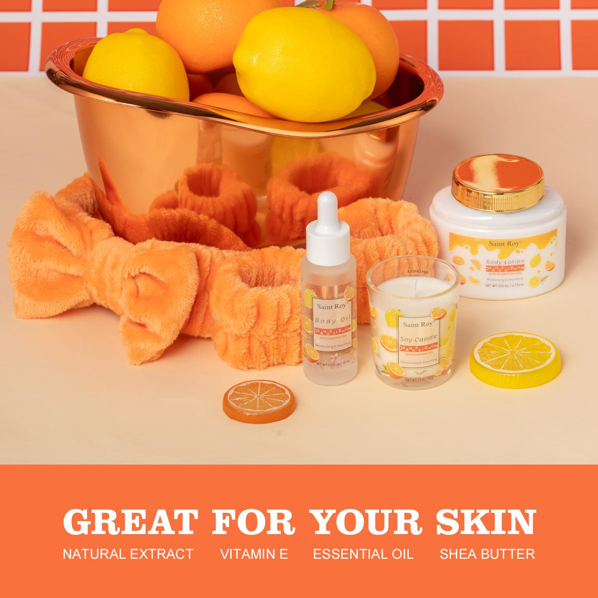 Saint Roy body lotion and jojoba oil included in the spa gift set