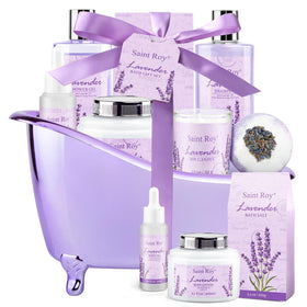 Saint Roy Spa Gift Basket lavender bath and body set front view