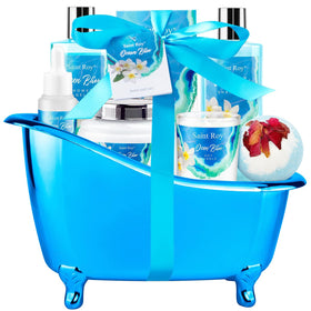 Saint Roy Spa Gift Basket Set with bath products in a reusable tub