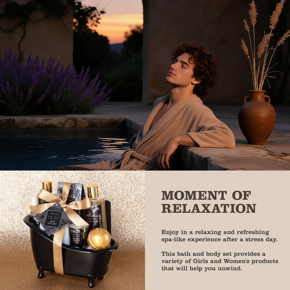 Saint Roy Spa Gift Set for Men displayed with accessories
