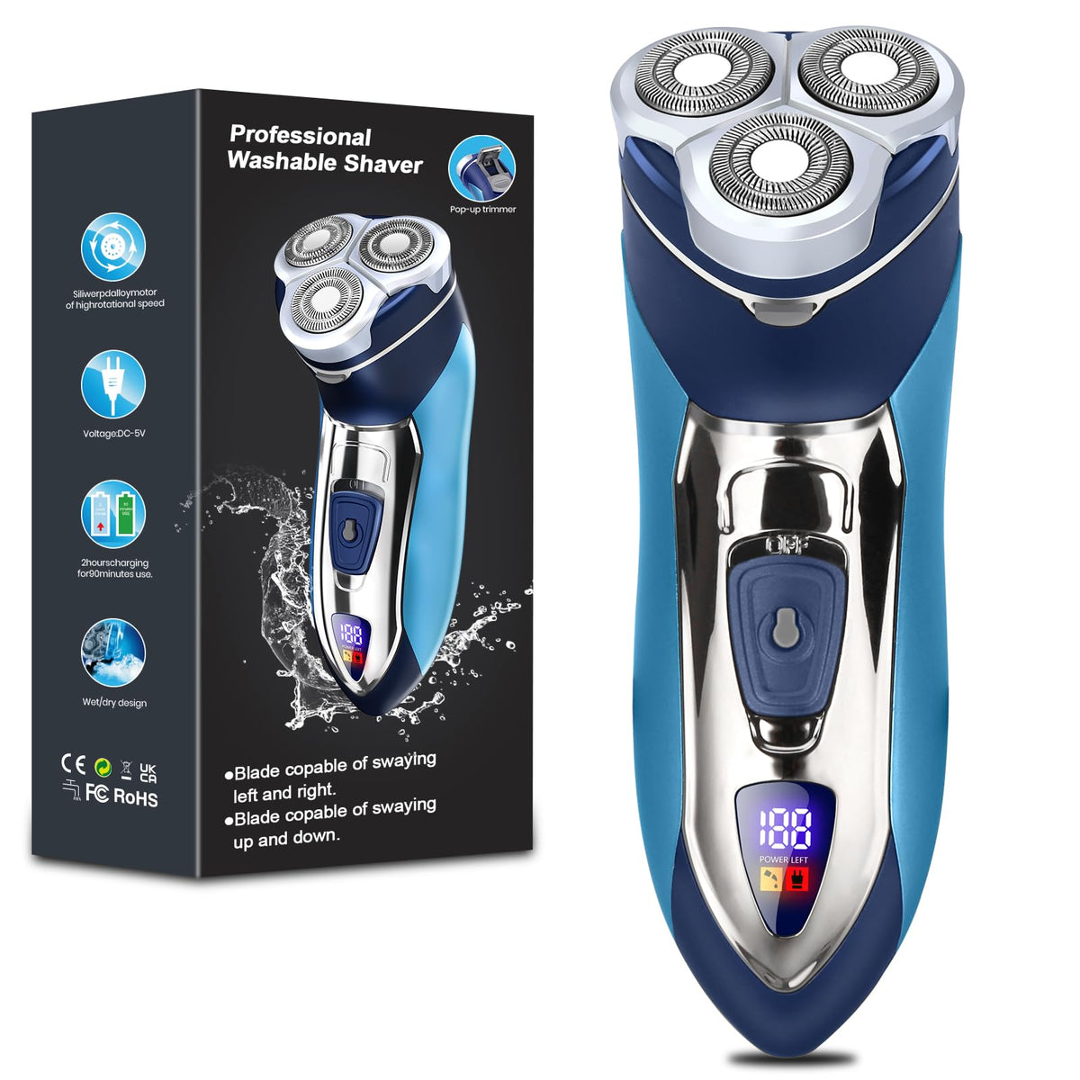 Sakioo Electric Shaver front view with LED display