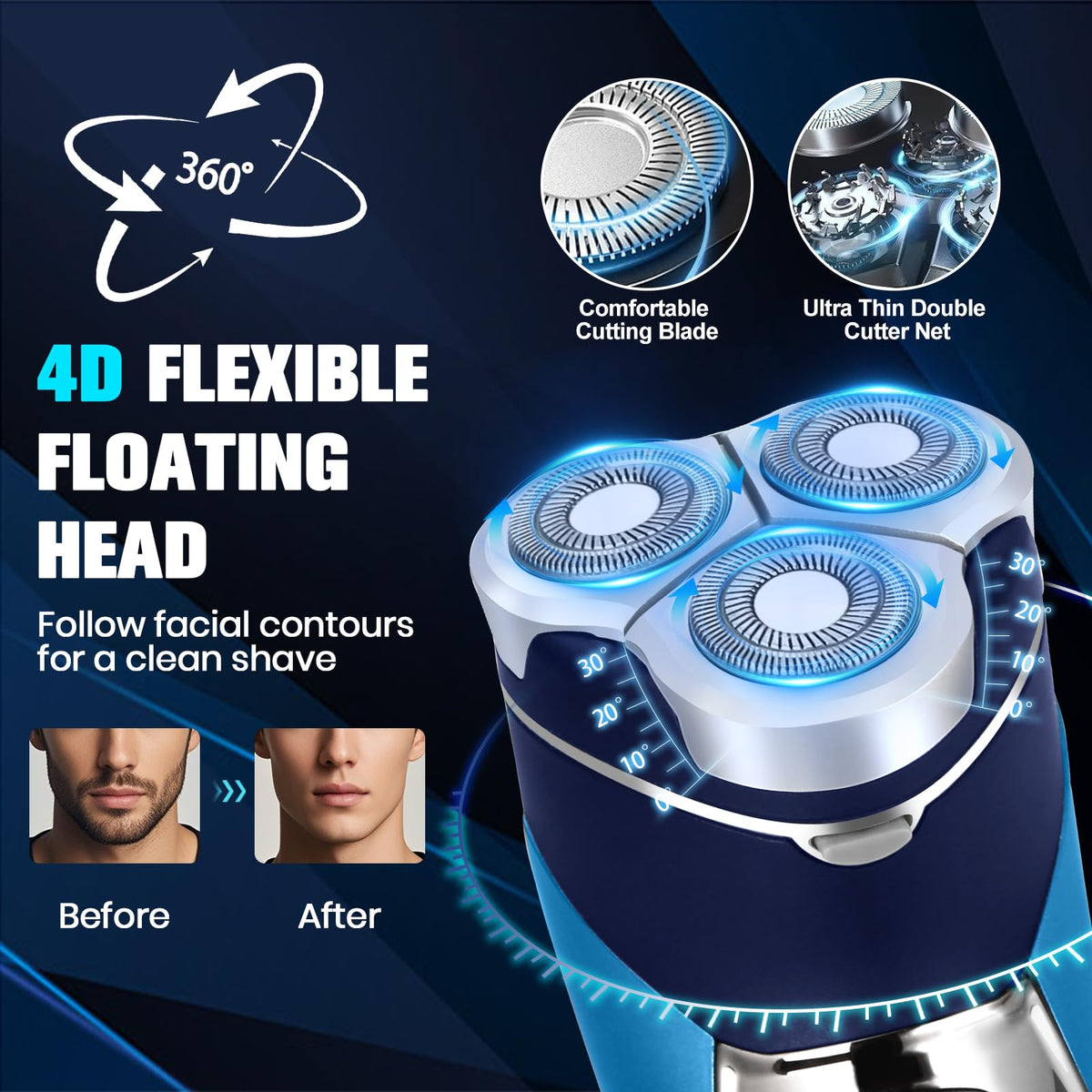 Sakioo Electric Shaver side view showing pop-up trimmer