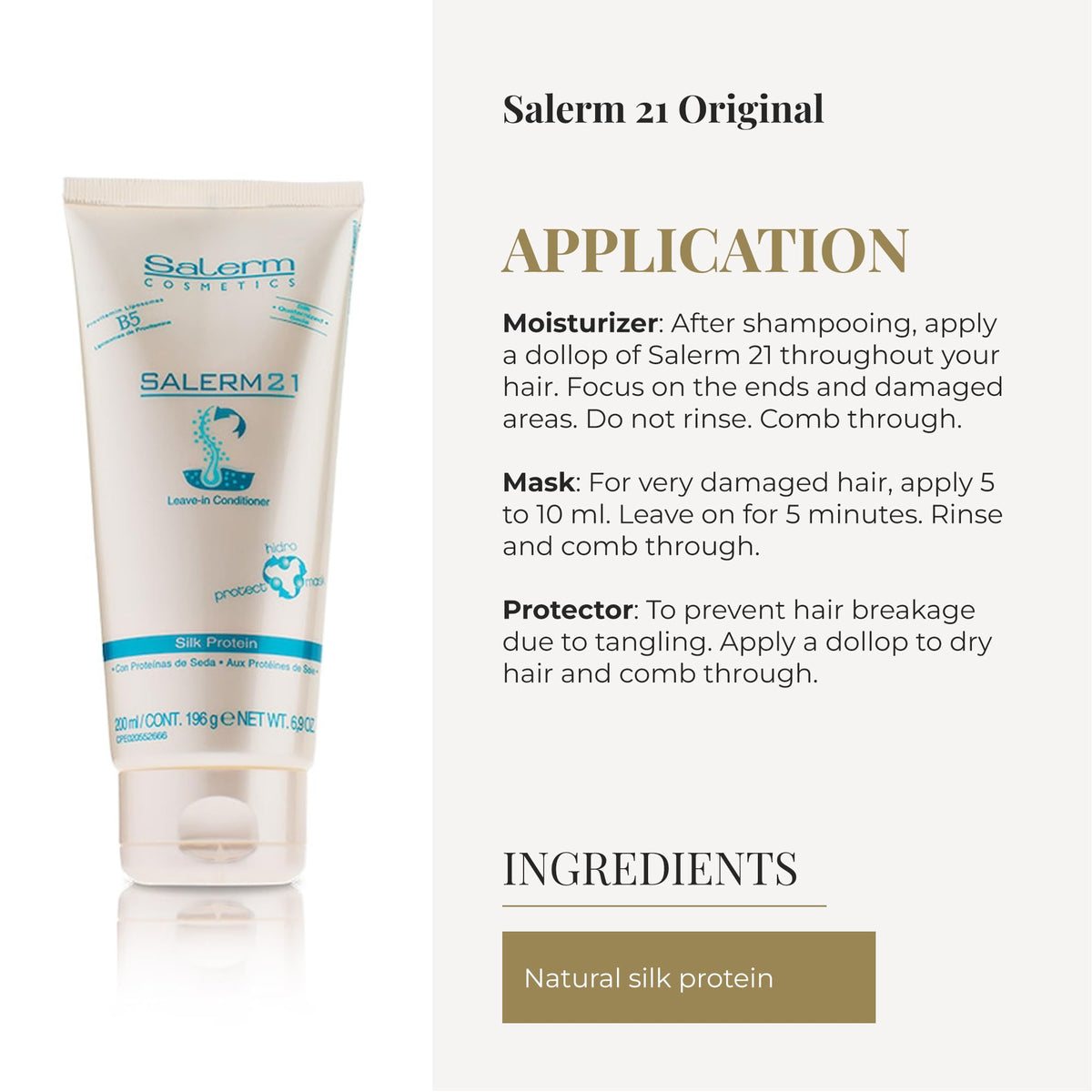 SALERM Instant Hair Conditioner 21 Silk Protein 200 ml with application instructions