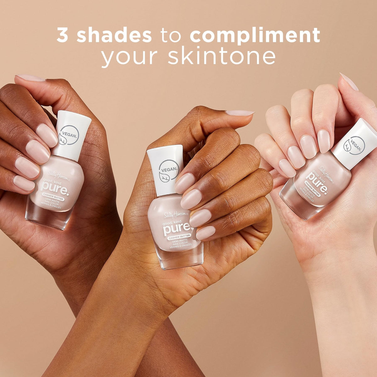 Sally Hansen Good. Kind. Pure. Nail Polish 20 Almond Milk bottle with natural background