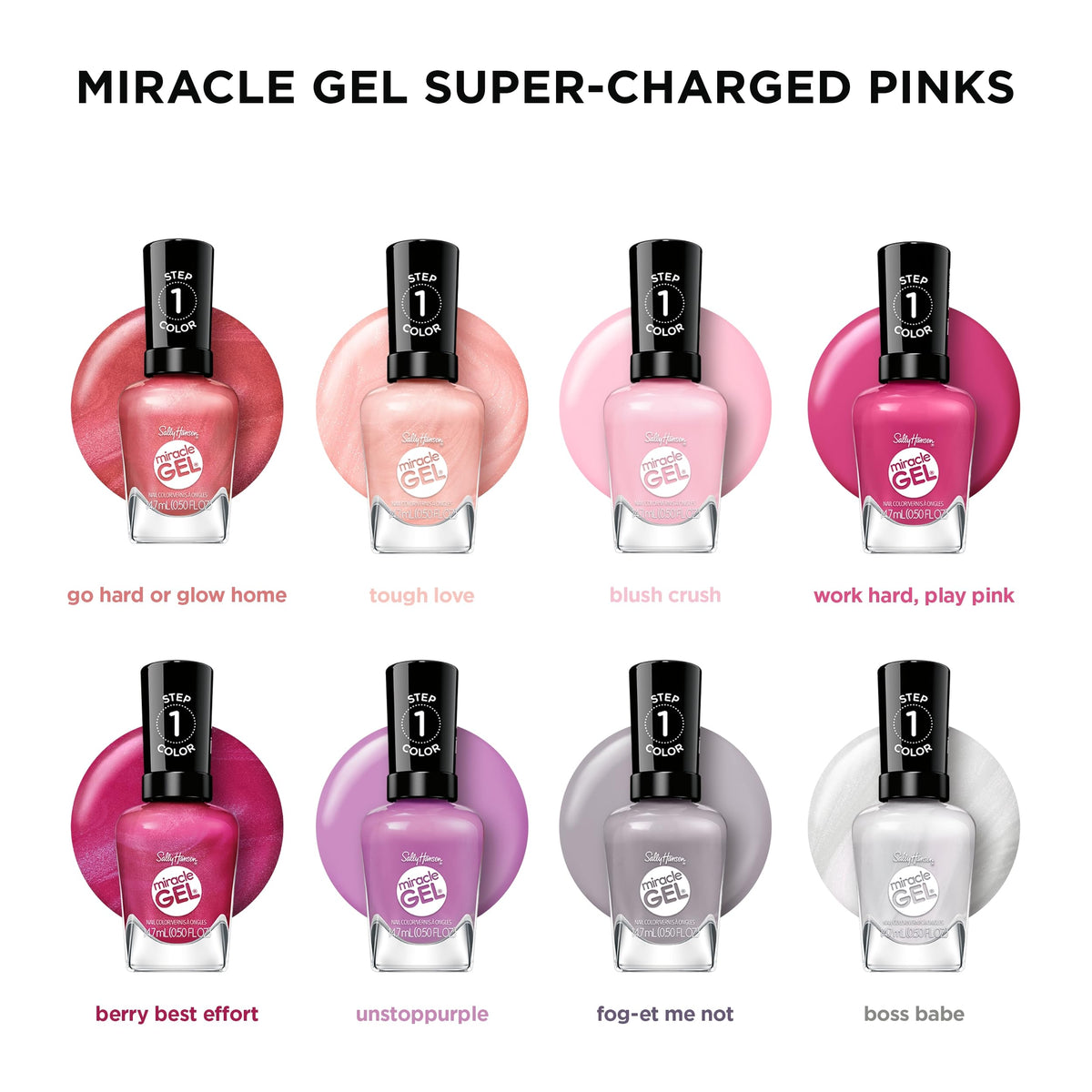 Sally Hansen Miracle Gel 795 Boss Babe with other polish shades